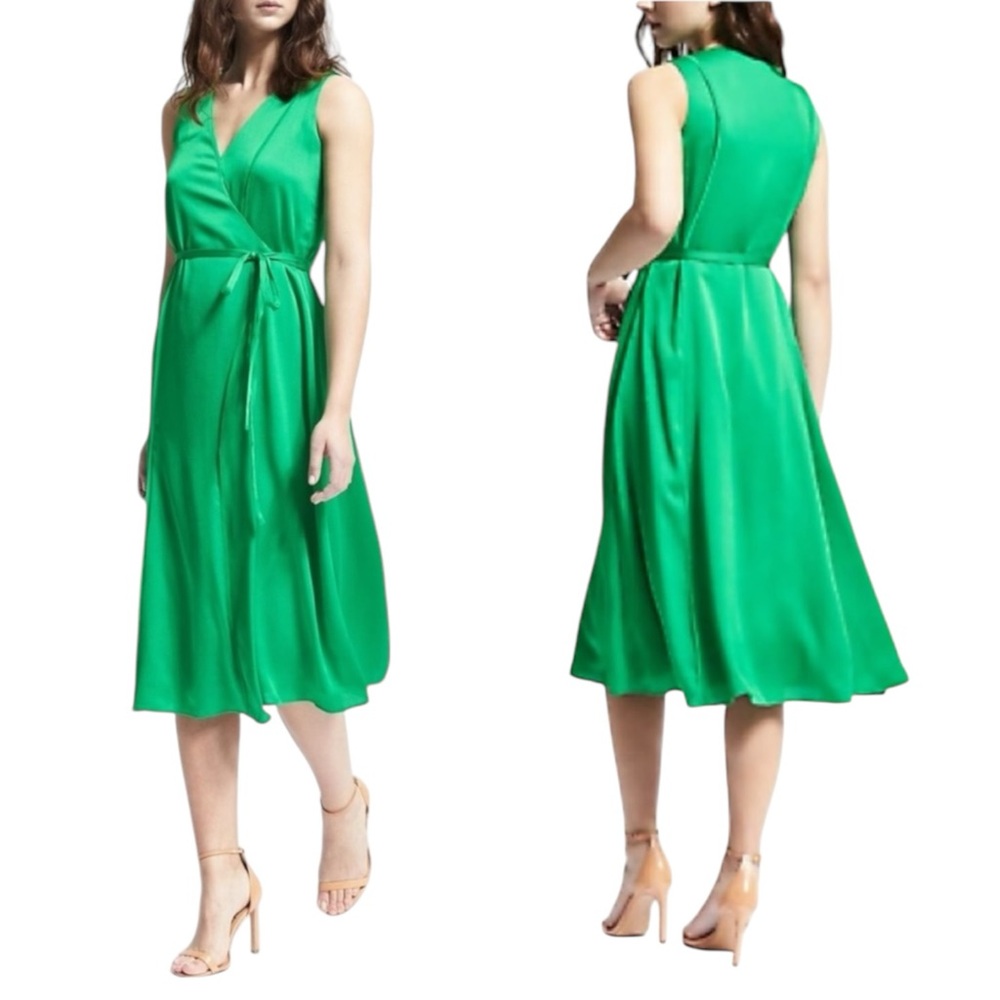 NWT‎ BANANA REPUBLIC Wrap Midi Dress in Kelly Green. Size XS Petite